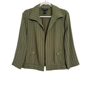 NY Clothing Co Women's L NWT Chic Lightweight Sage Striped Open Cropped Jacket